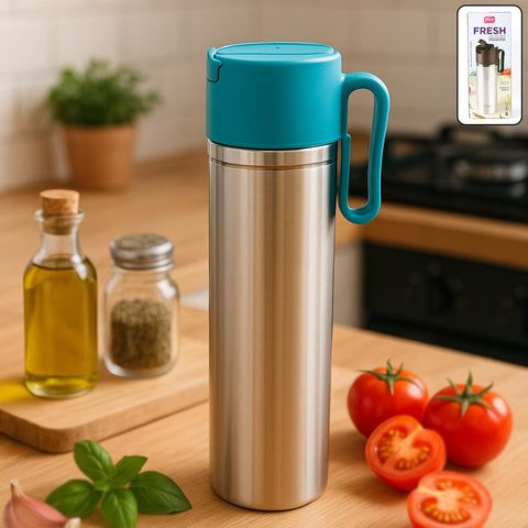 Premium Stainless Steel Oil Dispenser Bottle with Handle & Flip-Top Lid | Leakproof Kitchen Oil Pourer | Easy Pour Cooking Bottle
