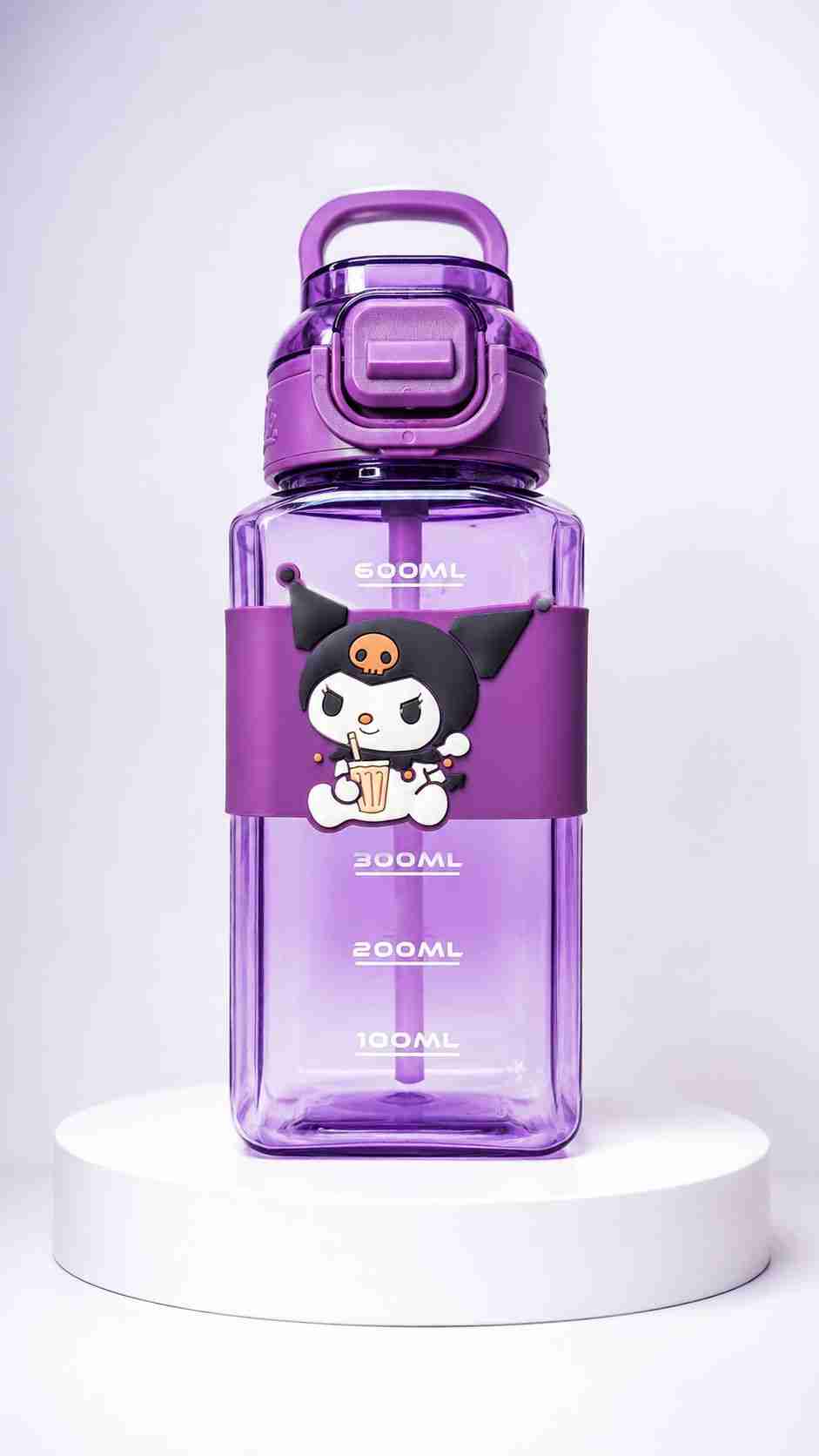 Cute Cartoon Kids Water Bottle 600ml with Straw & Shoulder Strap
