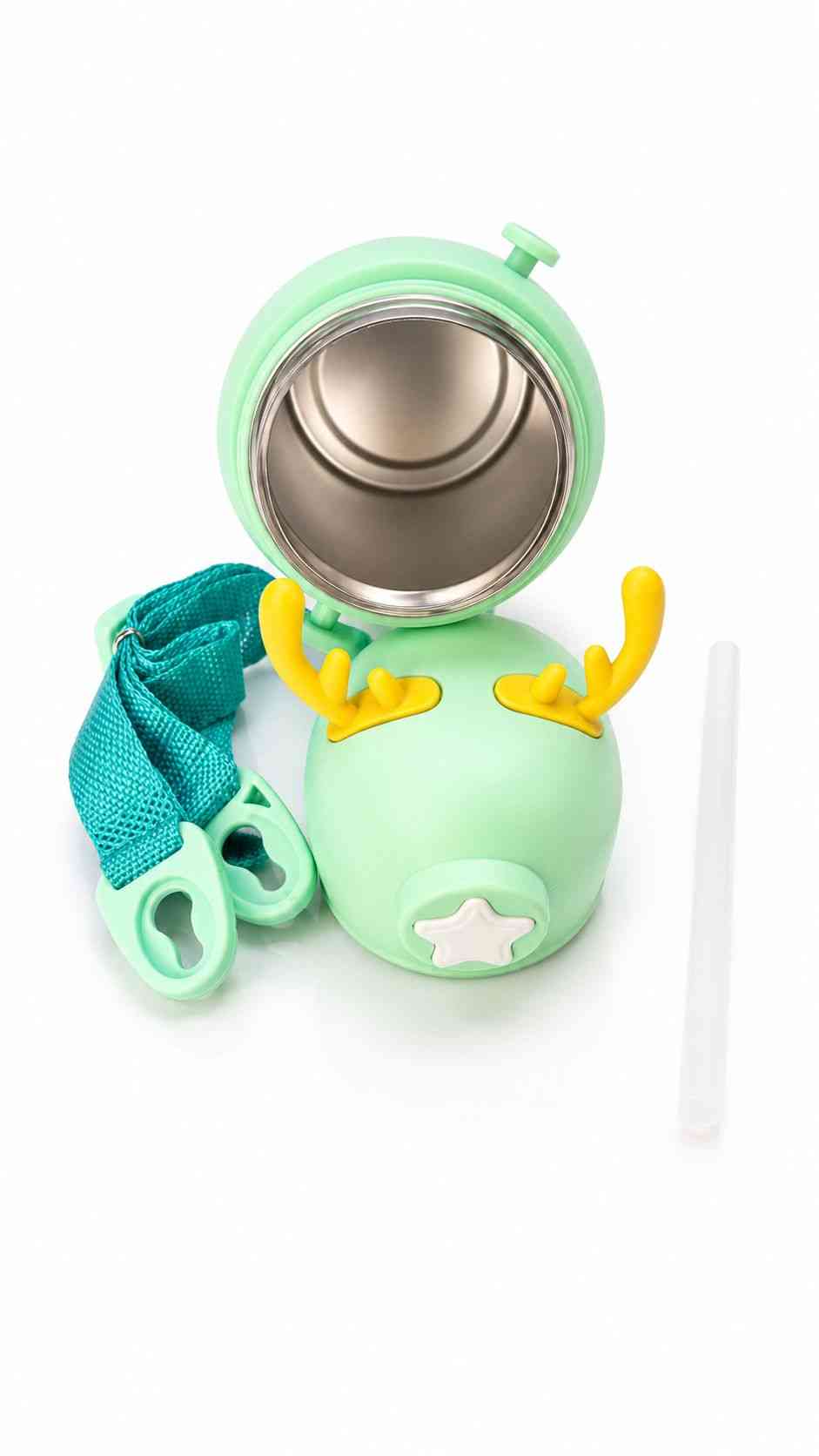 Cute Reindeer Kids Water Bottle with Straw & Shoulder Strap