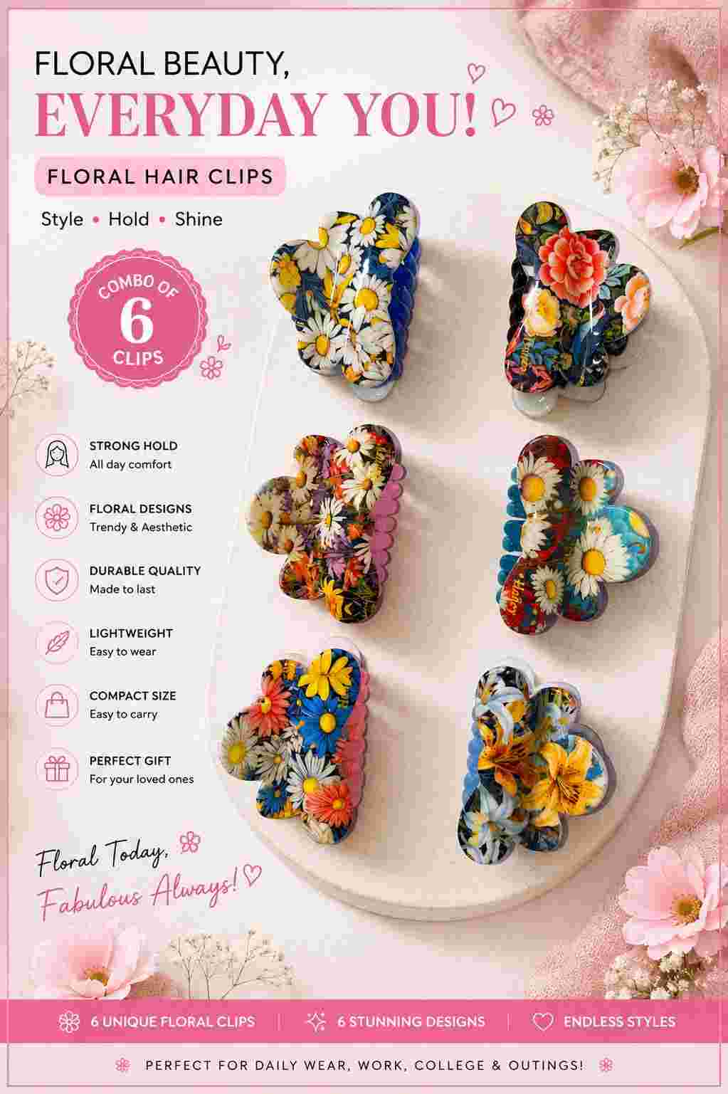 6pcs Women korean hair claw clips