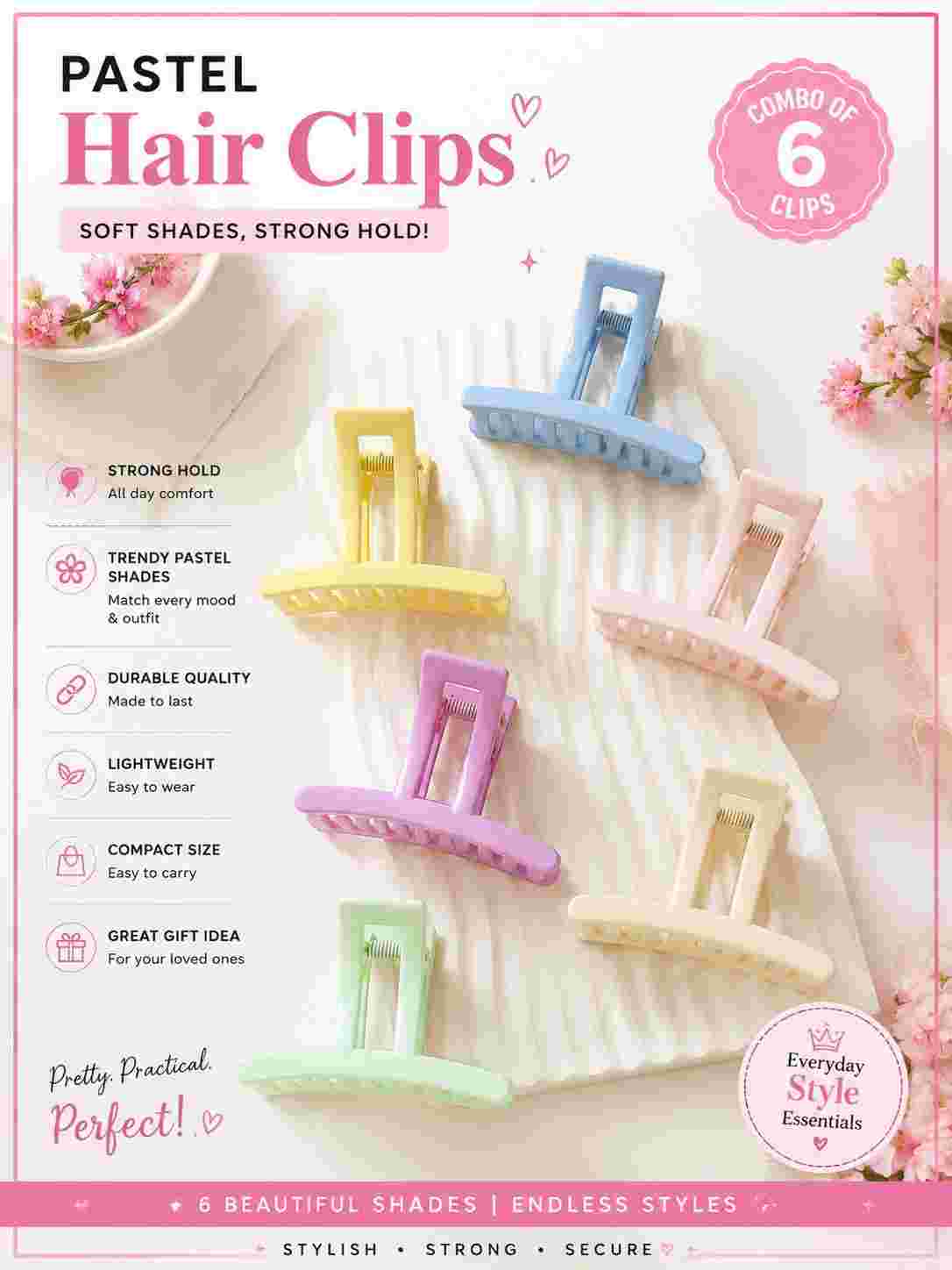 6pcs Korean women hair claw clips