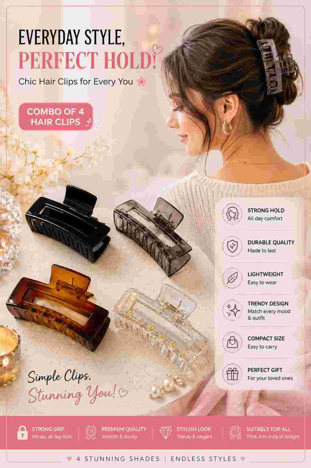 4pcs Korean women hair claw clips