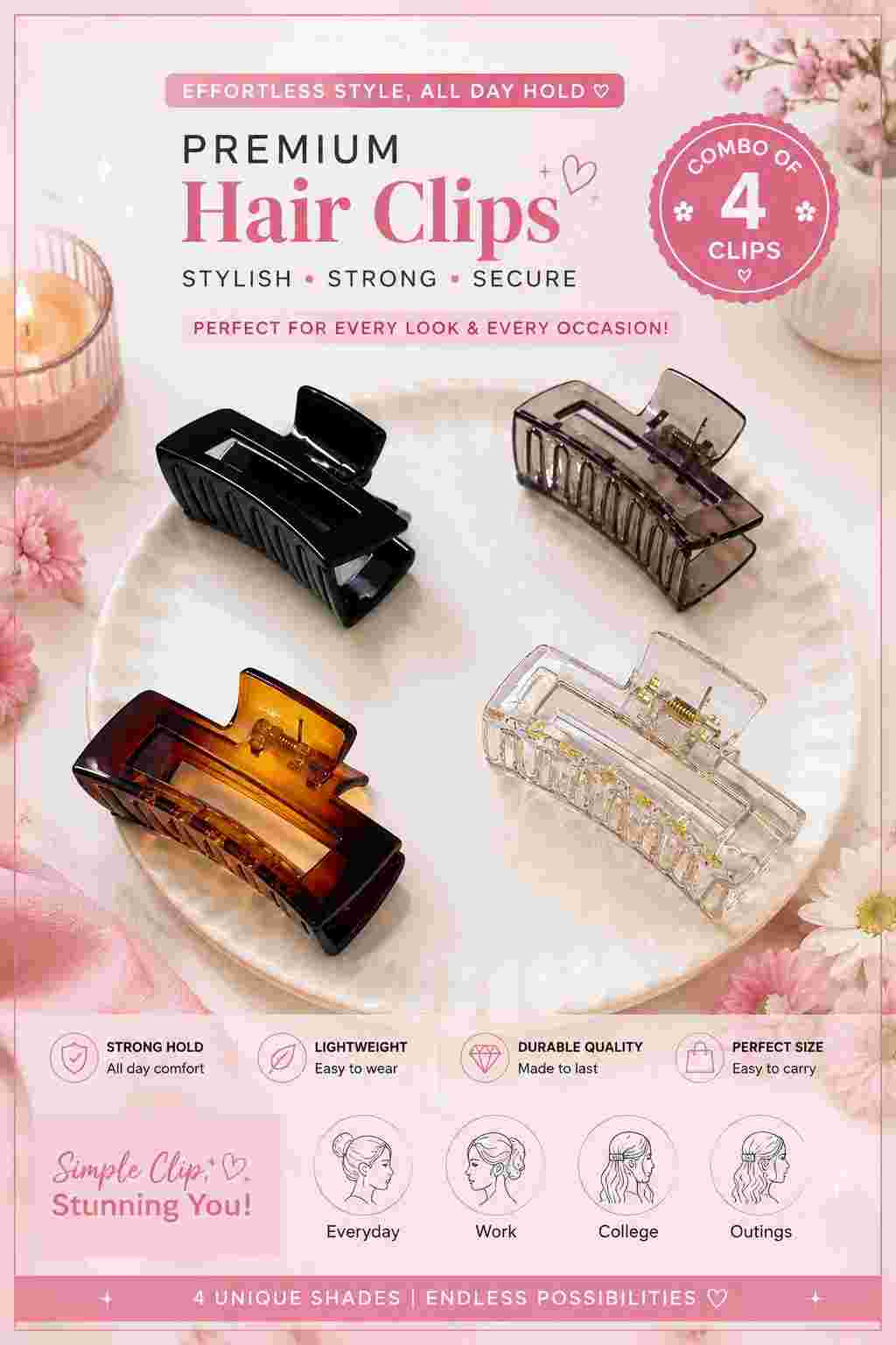4pcs Korean women hair claw clips
